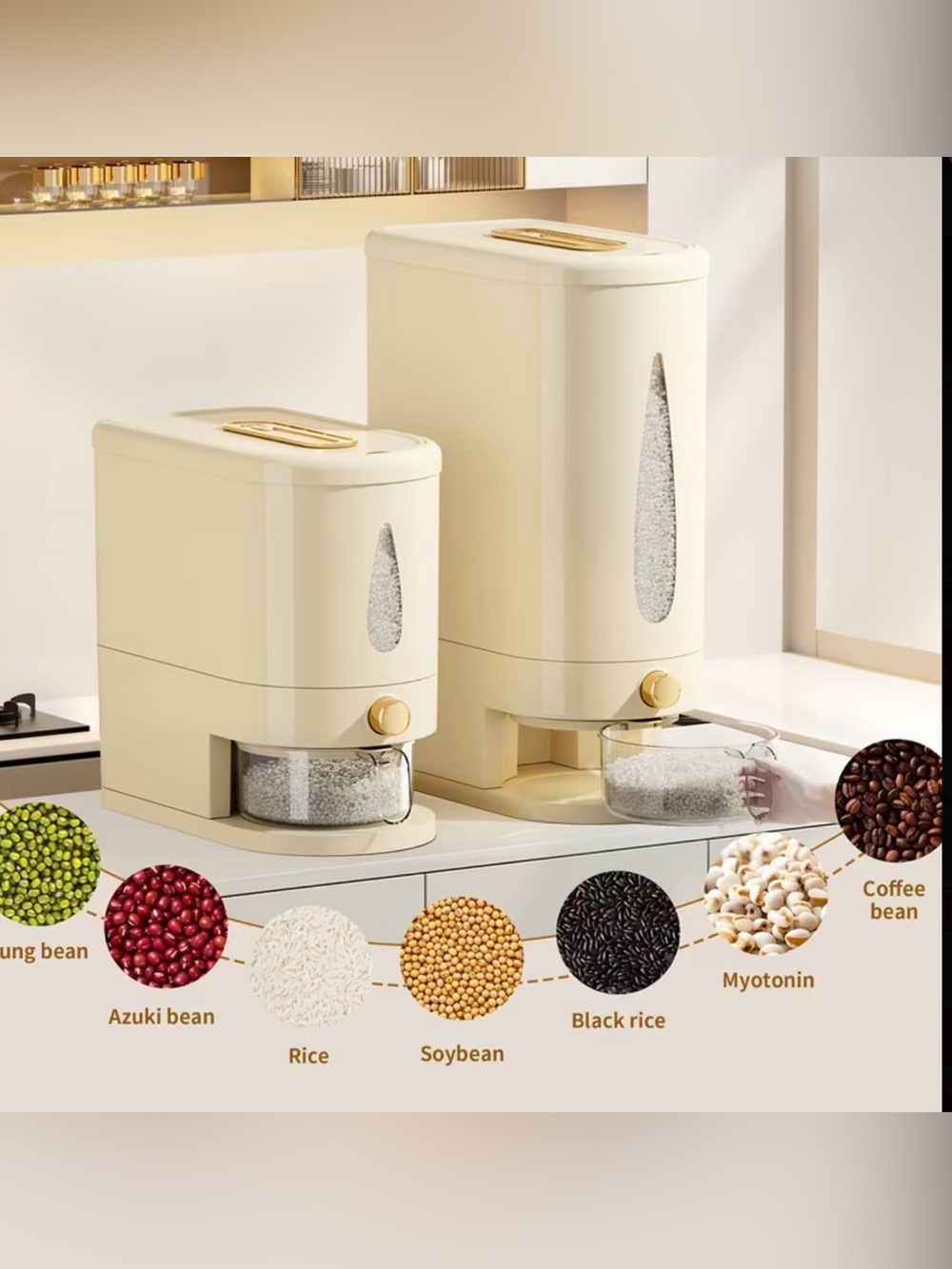 Cream Automatic Rice Dispenser with Measuring Cup - Picture 3 of 8